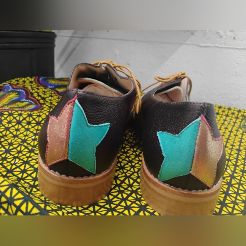 New Women's Teal Brown Gold Leather Oxford  Flats Vintage Style Size 5 -9.5 - Picture 3 of 4